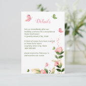 Carte D'accompagnement Fleurs roses chaudes vert feuille papillons mariag (Debout devant)