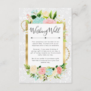 Carte D'accompagnement Fleurs roses et menthe Puits à souhaits de mariage
