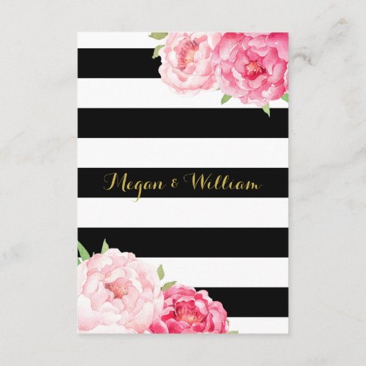 Carte D'accompagnement Fleurs roses - Mariage en bande noire - Direction  (Dos)