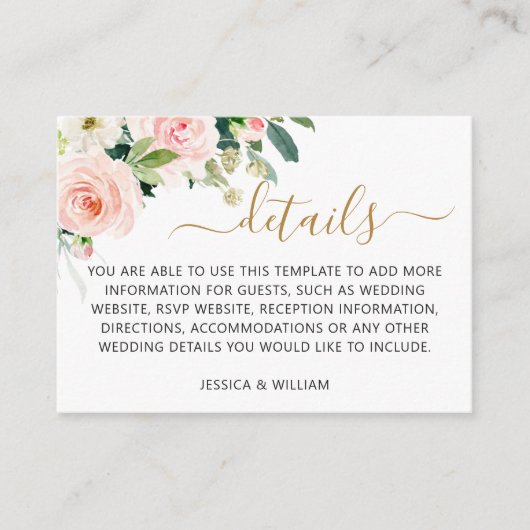 Carte D'accompagnement Fleurs Roses Rouges Verdure Floral Détails Mariage (Devant)