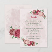 Carte D'accompagnement fleurs roses vert feuille détails mariages (Devant / Derrière)