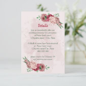 Carte D'accompagnement fleurs roses vert feuille détails mariages (Debout devant)
