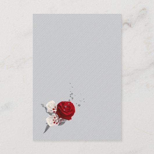 Carte D'accompagnement Fleurs rouges et blanches argent détails feuilles (Dos)