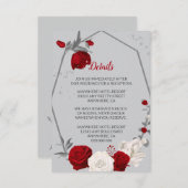 Carte D'accompagnement Fleurs rouges et blanches argent feuilles détails  (Devant / Derrière)