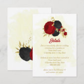 Carte D'accompagnement fleurs rouges et noires or mariage botanique (Devant / Derrière)