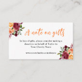 Carte D'accompagnement Fleurs rouges et orange Anniversaire Une note sur  (Devant)