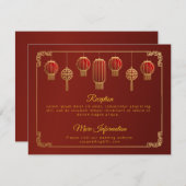 Carte D'accompagnement Fleurs rouges garniture dorée Enclosure de mariage (Devant / Derrière)