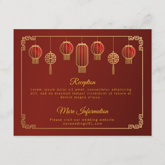 Carte D'accompagnement Fleurs rouges garniture dorée Enclosure de mariage (Devant)