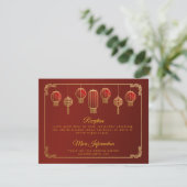 Carte D'accompagnement Fleurs rouges garniture dorée Enclosure de mariage (Debout devant)