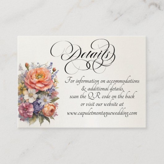 Carte D'accompagnement Fleurs sauvages aquarelle, code QR - Crème (Devant)