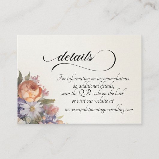 Carte D'accompagnement Fleurs sauvages aquarelle, code QR - ivoire (Devant)