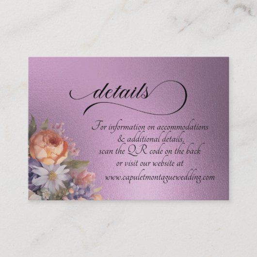 Carte D'accompagnement Fleurs sauvages aquarelle, code QR - Lavande (Devant)