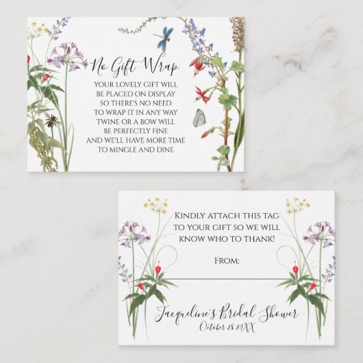 Carte D'accompagnement Fleurs sauvages aquarelle fleurs et abeille en exp (Devant / Derrière)