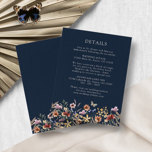 Carte D'accompagnement Fleurs sauvages de la Marine Blue Boho