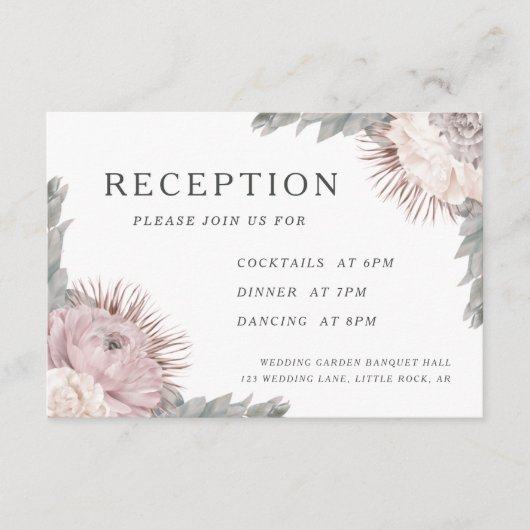 Carte D'accompagnement Fleurs séchées Mariage Boho Dusty Rose réception (Devant)