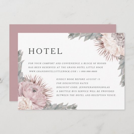 Carte D'accompagnement Fleurs séchées roses Hébergements Mariages (Devant / Derrière)