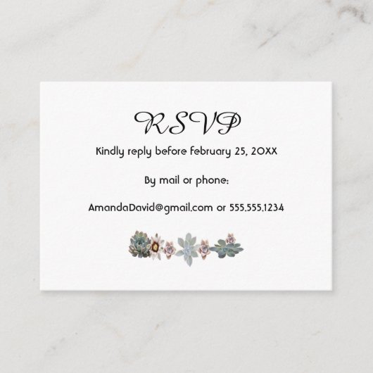Carte D'accompagnement Fleurs succulentes mariages RSVP blanc (Devant)