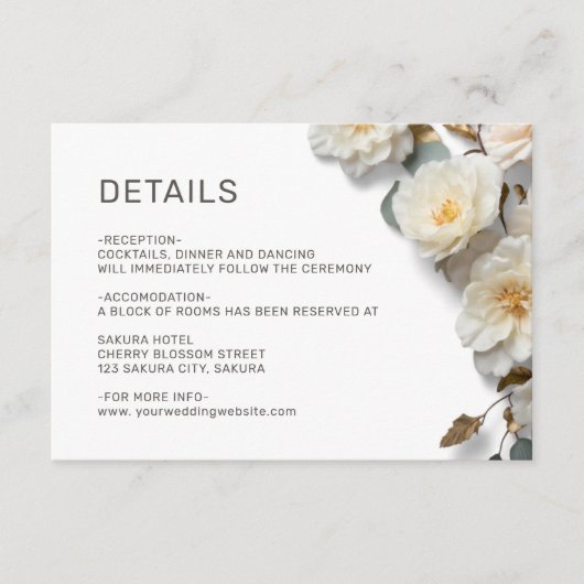 Carte D'accompagnement Fleurs Texturées de Roses Blanches Détails (Devant)
