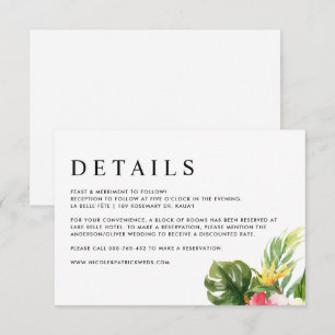 Carte D'accompagnement Fleurs tropicales à l'aquarelle et détails de verd