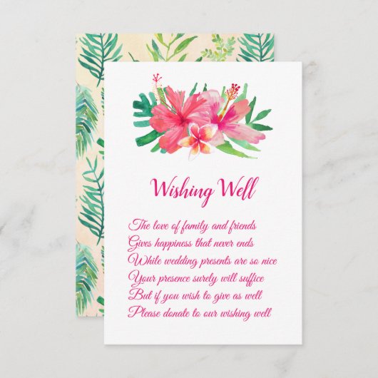 Carte D'accompagnement Fleurs tropicales Hibiscus Mariage Wishing well (Devant / Derrière)
