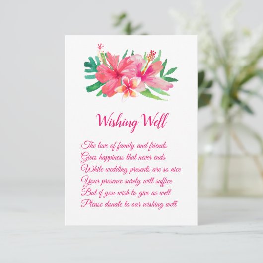 Carte D'accompagnement Fleurs tropicales Hibiscus Mariage Wishing well (Debout devant)