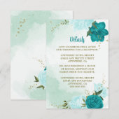 Carte D'accompagnement fleurs turquoise vert feuille (Devant / Derrière)