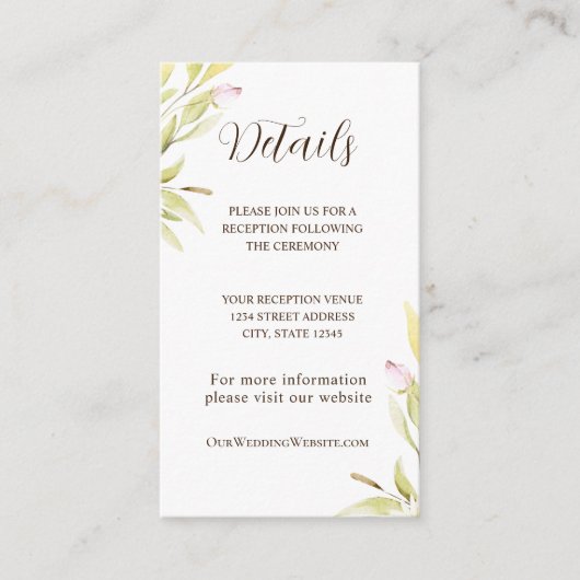 Carte D'accompagnement Fleurs vert rose clair Feuille Design simple (Devant)