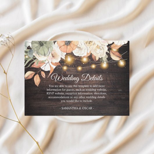 Carte D'accompagnement Fleurs vintages et Citrouille Automne