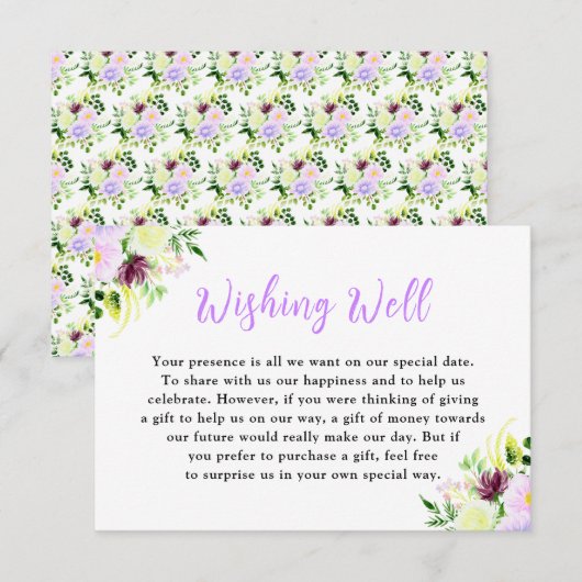 Carte D'accompagnement Fleurs violettes de printemps avec feuillage (Devant / Derrière)