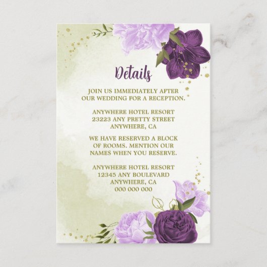 Carte D'accompagnement fleurs violettes feuilles vertes (Devant)