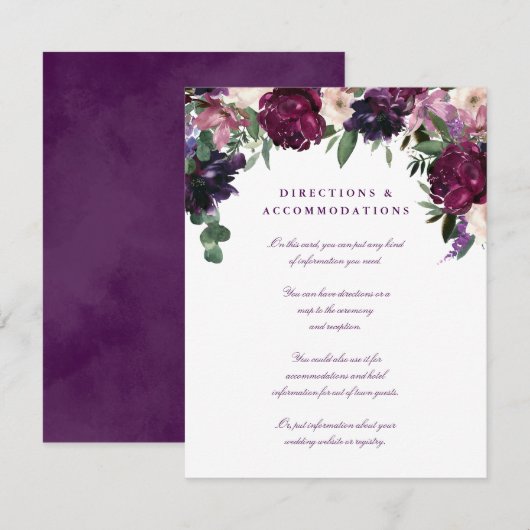 Carte D'accompagnement Fleurs violettes luxuriantes | Mariage romantique (Devant / Derrière)