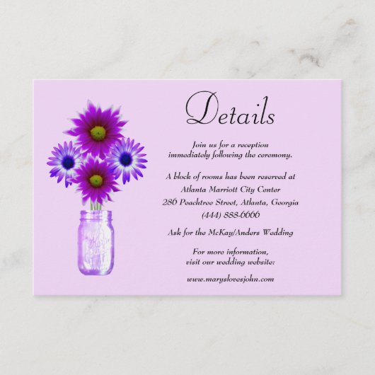 Carte D'accompagnement Fleurs violettes Mason Jar Détails du Mariage (Devant)
