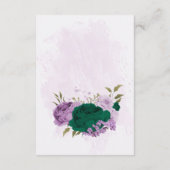 Carte D'accompagnement fleurs violettes vert émeraude détails mariage (Dos)