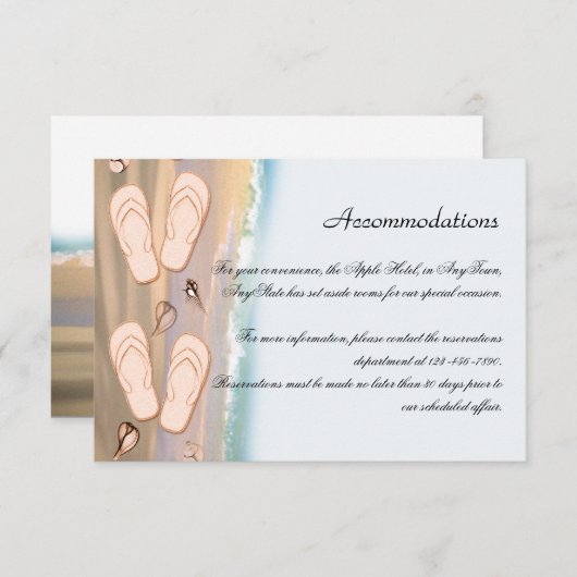 Carte D'accompagnement Flip Flops sur la plage Mariage Insertion (Devant / Derrière)