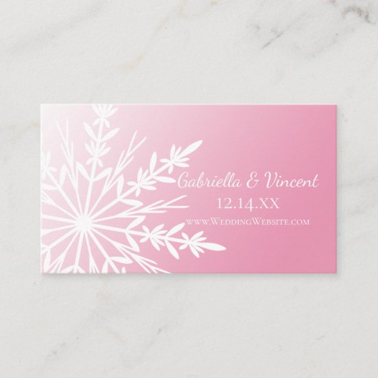 Carte D'accompagnement Flocon de neige blanc sur le site de mariage rose  (Devant)