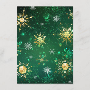 Carte D'accompagnement Flocons de neige dorés de Noël sur fond vert