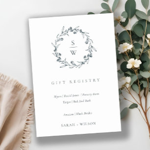 Carte D'accompagnement Flora Laurel Wreath Monogram Mariage Cadeau Regist