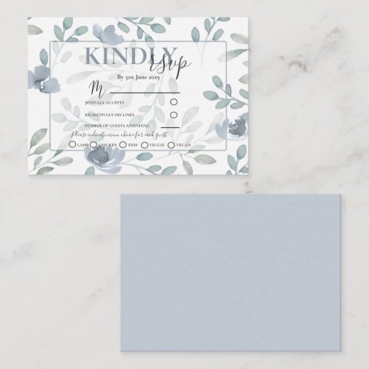 Carte D'accompagnement Flora Rustique Dusty Blue & Sage RSVP Mariage (Devant / Derrière)