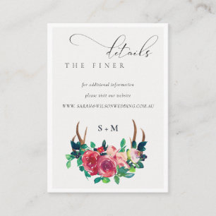 Carte D'accompagnement Flora Stag Antler Monogram Mariage Détails du site