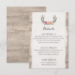 Carte D'accompagnement Floral Antlers Rustic Mariage Détails / Directions