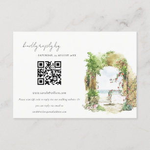 Carte D'accompagnement Floral Arch Beach Mariage QR Code RSVP