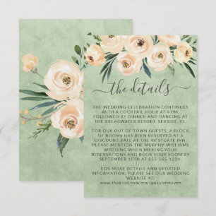 Carte D'accompagnement Floral Beige Rose or sur vert