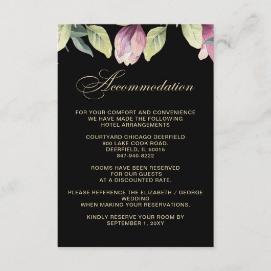 Carte D'accompagnement Floral Black Purple Gold mariage (Devant)