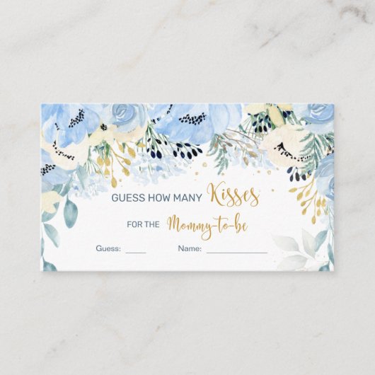 Carte D'accompagnement Floral Blue Baby shower Devine Combien De Baisers  (Devant)
