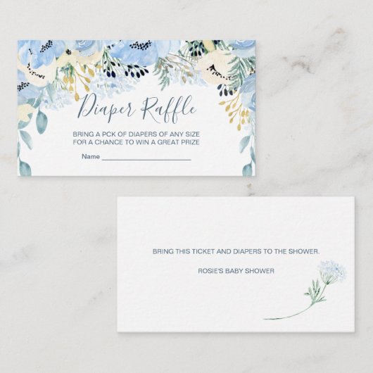 Carte D'accompagnement Floral Blue Boy Baby shower Déchets Raffle Enclosu (Devant / Derrière)