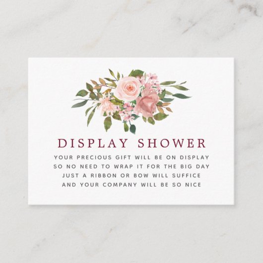 Carte D'accompagnement Floral Blush & Bourgogne Baby shower Écran douche (Devant)