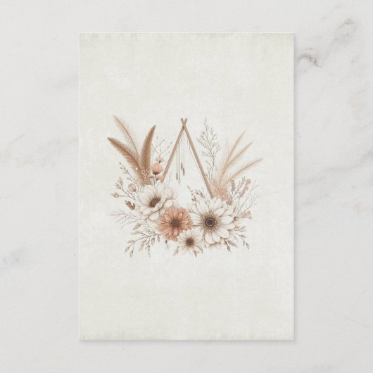 Carte D'accompagnement Floral Boho neutre avec QR Code & Détails Mariage (Dos)