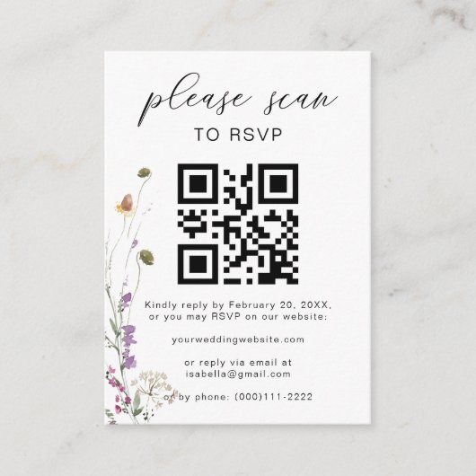 Carte D'accompagnement Floral Boho QR Code Mariage floral RSVP (Devant)