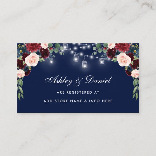 Carte D'accompagnement Floral Bourgogne Blue Mariage Registry Insert Card (Devant)