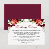 Carte D'accompagnement Floral Bourgogne Boho Détails du Mariage Insérer l (Devant / Derrière)